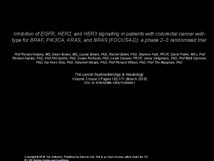 Inhibition of EGFR, HER 2, and HER 3 signalling in patients with colorectal cancer