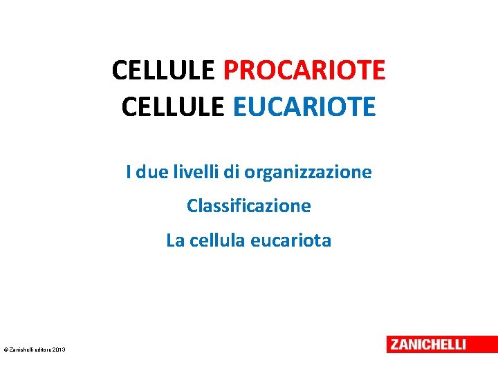 CELLULE PROCARIOTE CELLULE EUCARIOTE I due livelli di organizzazione Classificazione La cellula eucariota © CELLULE PROCARIOTE CELLULE EUCARIOTE I due livelli di organizzazione Classificazione La cellula eucariota ©