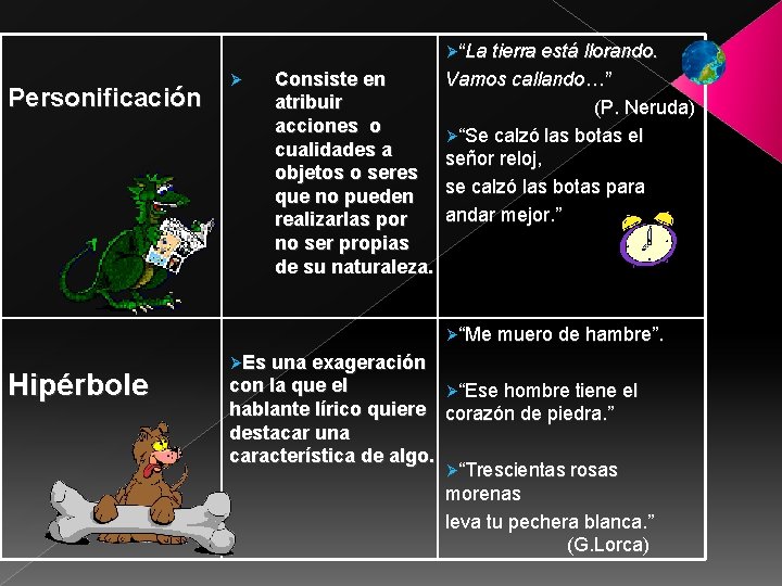 Ø“La tierra está llorando. Personificación Ø Consiste en atribuir acciones o cualidades a objetos Ø“La tierra está llorando. Personificación Ø Consiste en atribuir acciones o cualidades a objetos