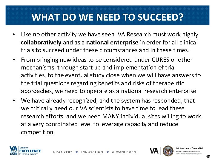 WHAT DO WE NEED TO SUCCEED? • Like no other activity we have seen,