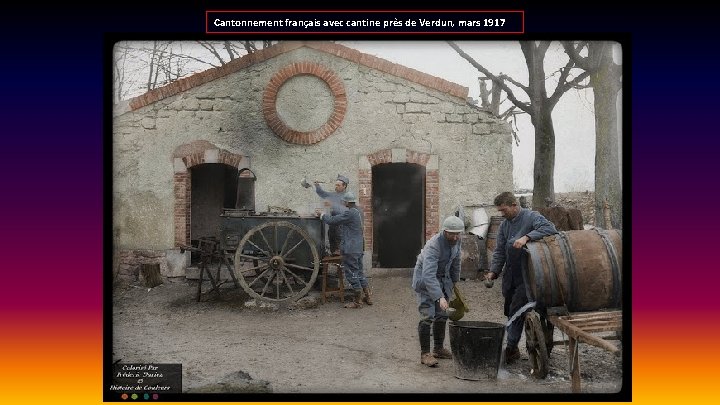 Cantonnement français avec cantine près de Verdun, mars 1917 