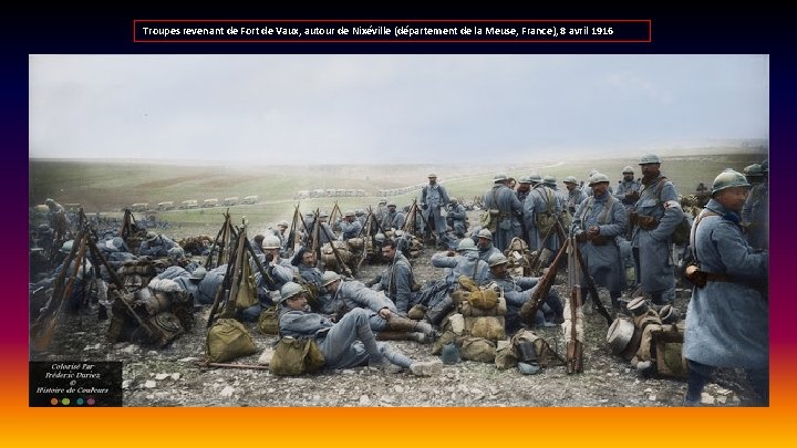 Troupes revenant de Fort de Vaux, autour de Nixéville (département de la Meuse, France),