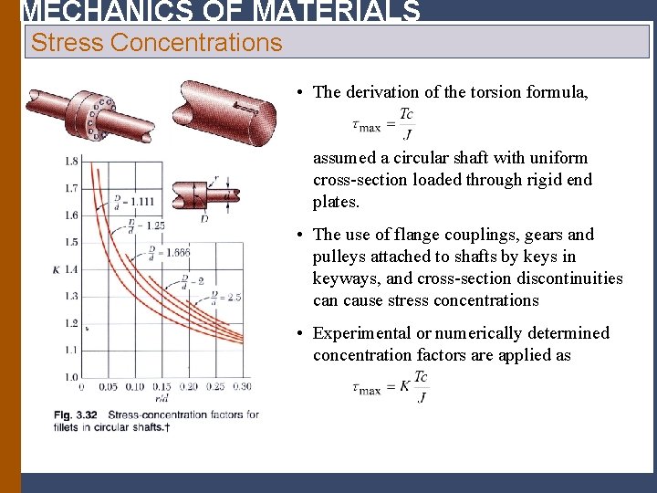 MECHANICS OF MATERIALS Stress Concentrations • The derivation of the torsion formula, assumed a