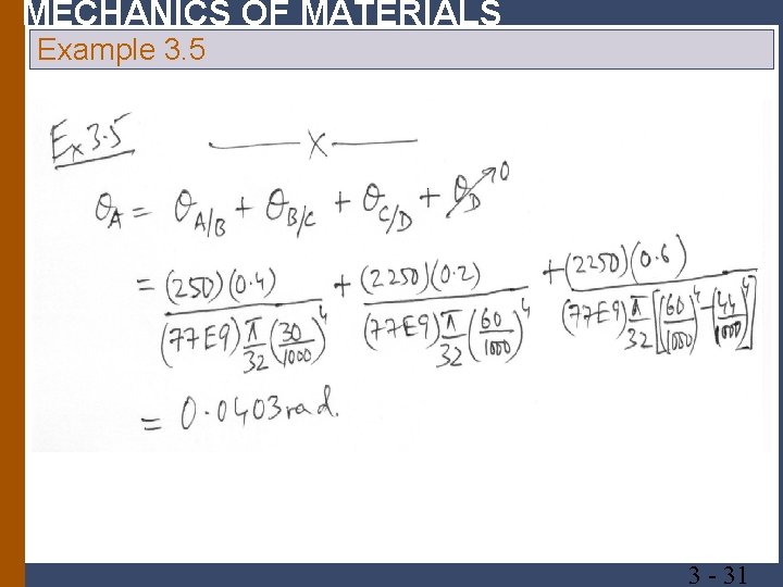 MECHANICS OF MATERIALS Example 3. 5 3 31 