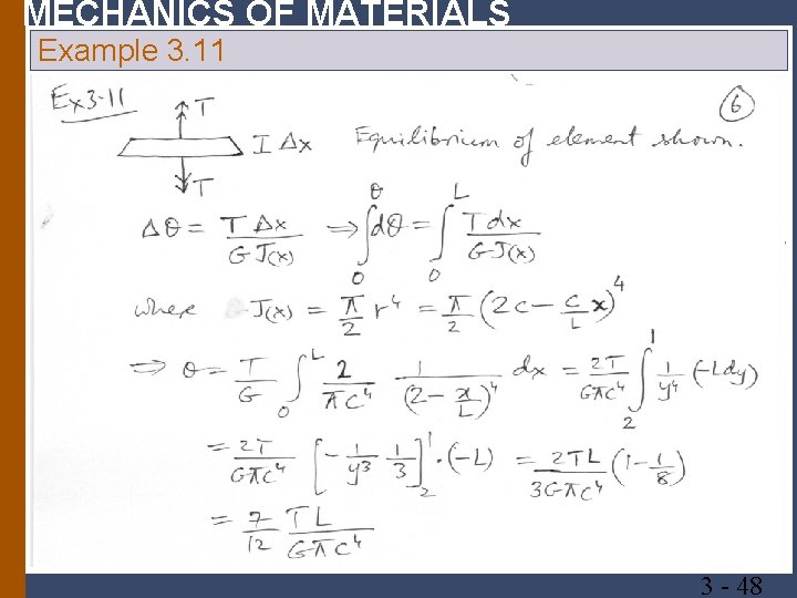 MECHANICS OF MATERIALS Example 3. 11 3 48 