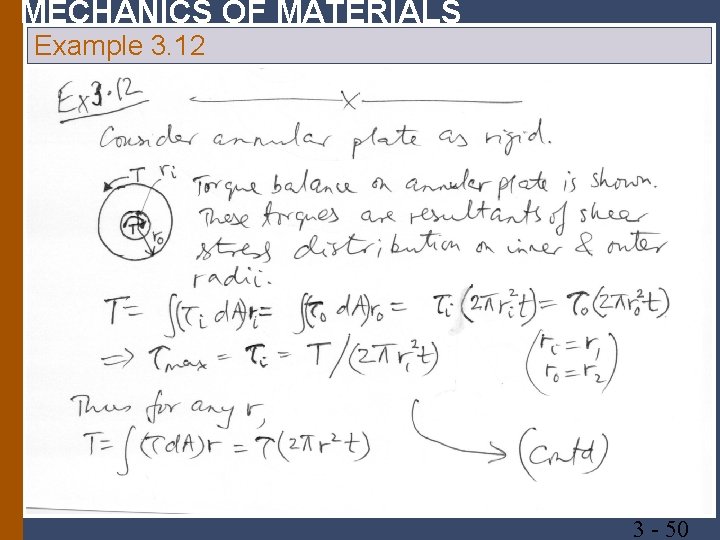 MECHANICS OF MATERIALS Example 3. 12 3 50 