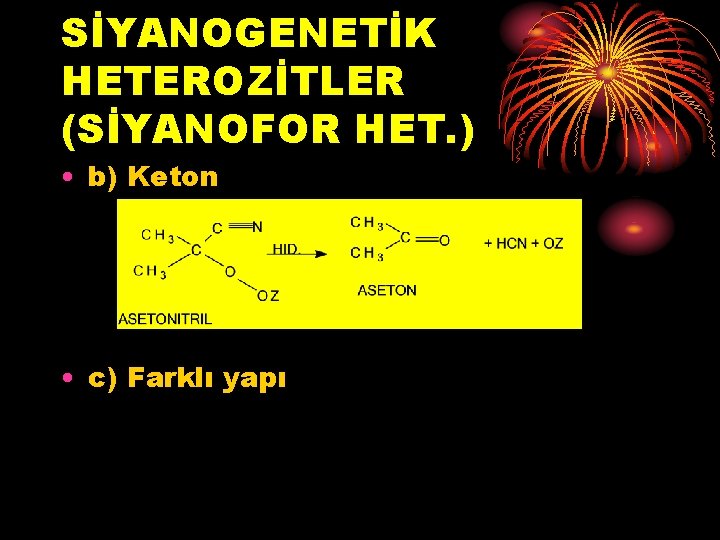 SİYANOGENETİK HETEROZİTLER (SİYANOFOR HET. ) • b) Keton • c) Farklı yapı 