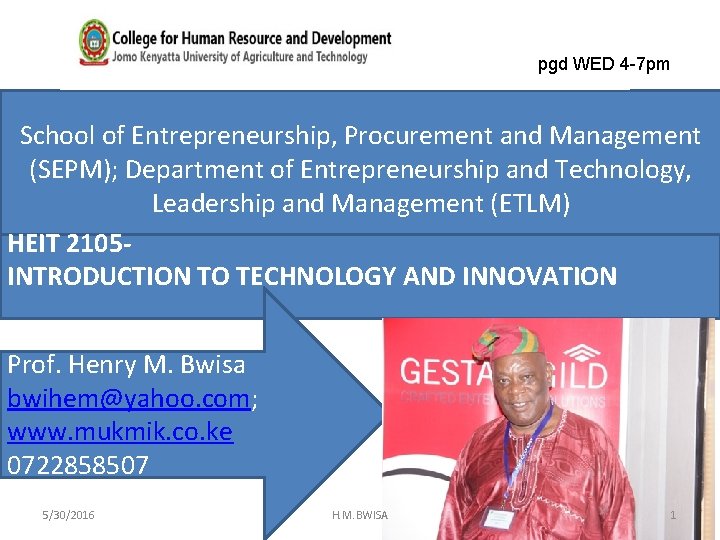 pgd WED 4 -7 pm School of Entrepreneurship, Procurement and Management (SEPM); Department of