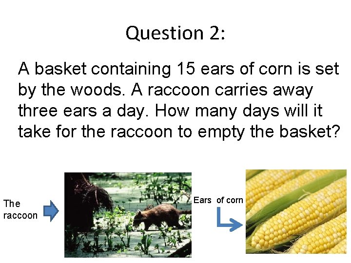 Question 2: A basket containing 15 ears of corn is set by the woods.