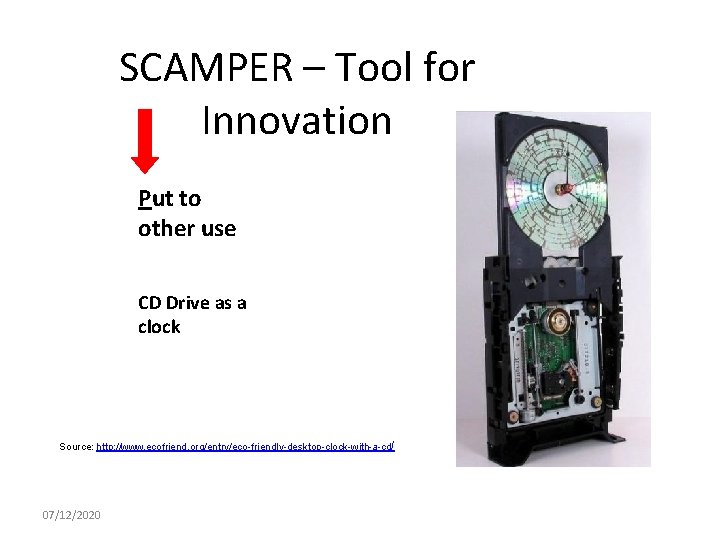 SCAMPER – Tool for Innovation Put to other use CD Drive as a clock