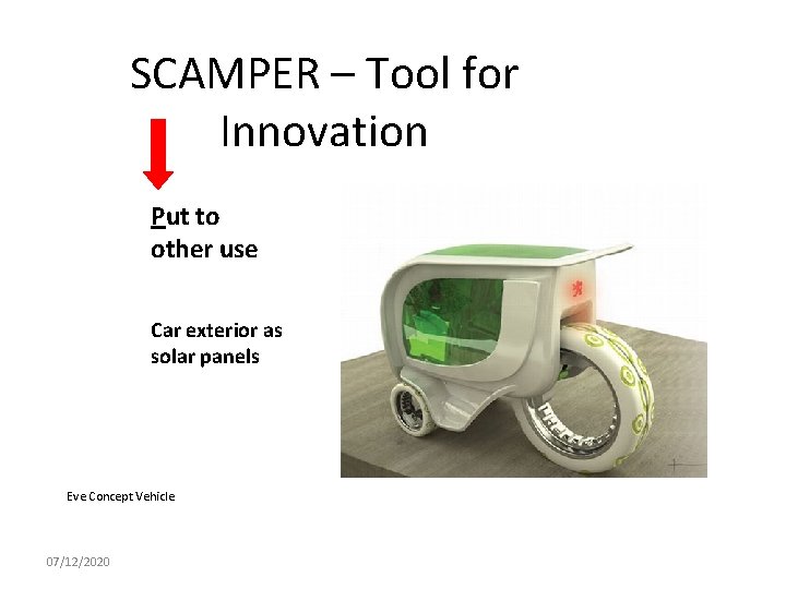 SCAMPER – Tool for Innovation Put to other use Car exterior as solar panels