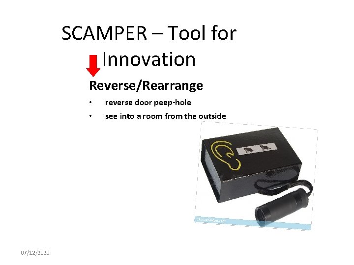 SCAMPER – Tool for Innovation Reverse/Rearrange 07/12/2020 • reverse door peep-hole • see into
