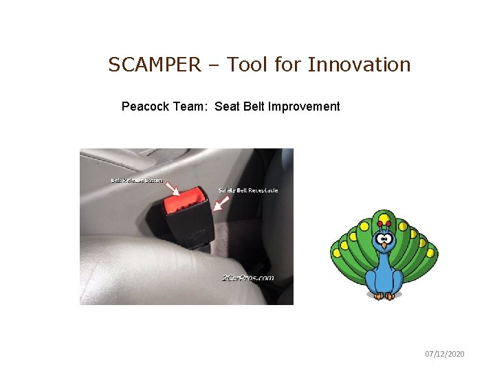 SCAMPER – Tool for Innovation Peacock Team: Seat Belt Improvement 07/12/2020 