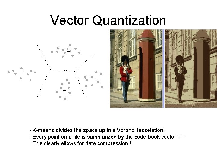 Vector Quantization • K-means divides the space up in a Voronoi tesselation. • Every