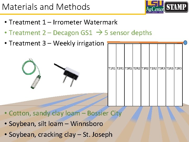 Materials and Methods • Treatment 1 – Irrometer Watermark • Treatment 2 – Decagon