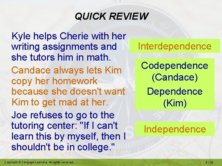 QUICK REVIEW Kyle helps Cherie with her writing assignments and she tutors him in