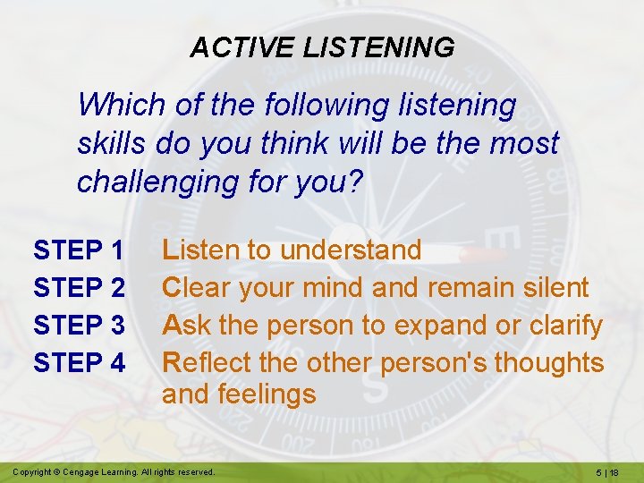 ACTIVE LISTENING Which of the following listening skills do you think will be the