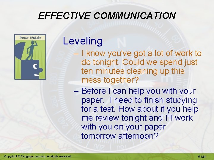 EFFECTIVE COMMUNICATION Leveling – I know you've got a lot of work to do