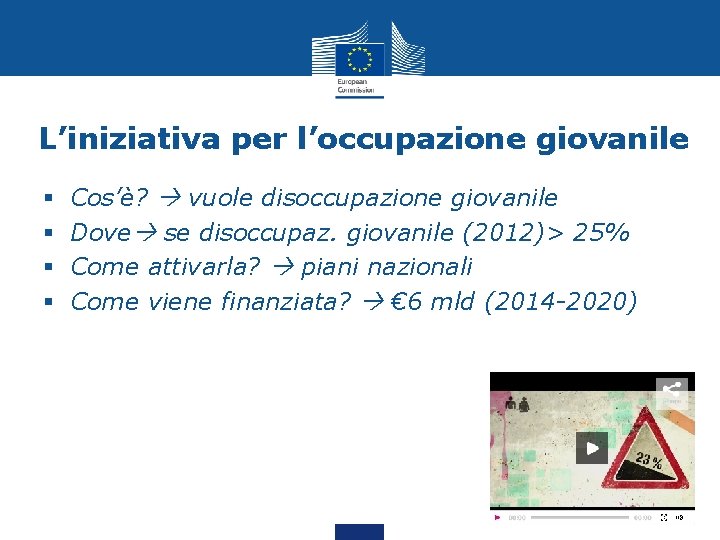 L’iniziativa per l’occupazione giovanile § § Cos’è? vuole disoccupazione giovanile Dove se disoccupaz. giovanile