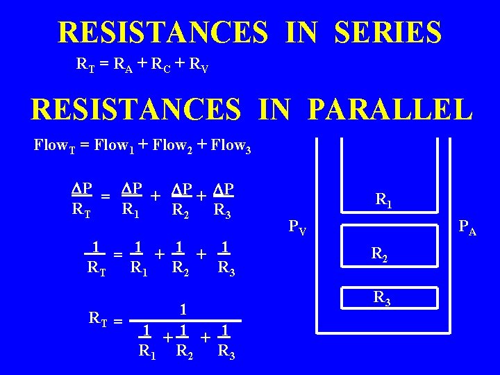 RESISTANCES IN SERIES RT = R A + R C + R V RESISTANCES