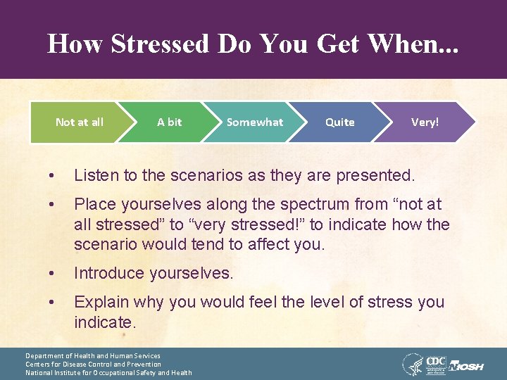 How Stressed Do You Get When. . . Not at all A bit Somewhat