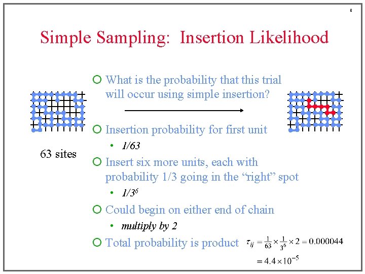 8 Simple Sampling: Insertion Likelihood ¡ What is the probability that this trial will