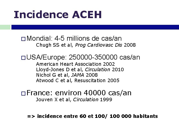 Incidence ACEH � Mondial: 4 -5 millions de cas/an Chugh SS et al, Prog