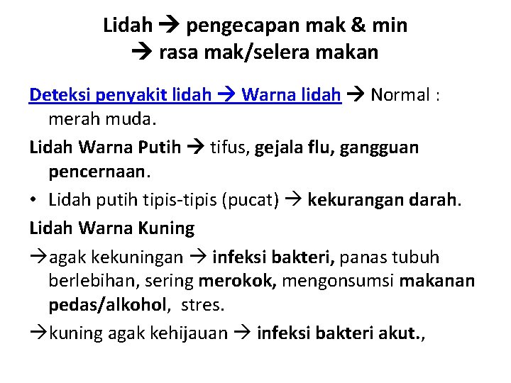 Lidah pengecapan mak & min rasa mak/selera makan Deteksi penyakit lidah Warna lidah Normal