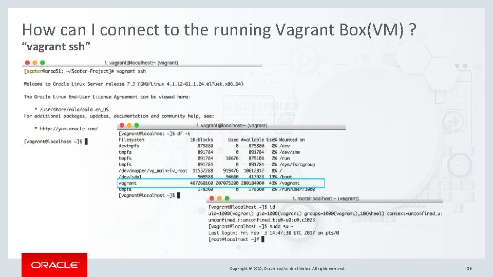 How can I connect to the running Vagrant Box(VM) ? “vagrant ssh” Copyright © How can I connect to the running Vagrant Box(VM) ? “vagrant ssh” Copyright ©