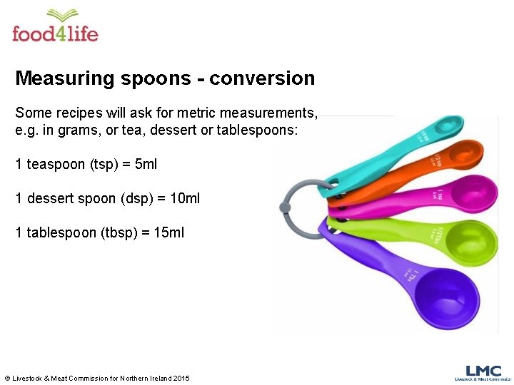 Measuring spoons - conversion Some recipes will ask for metric measurements, e. g. in