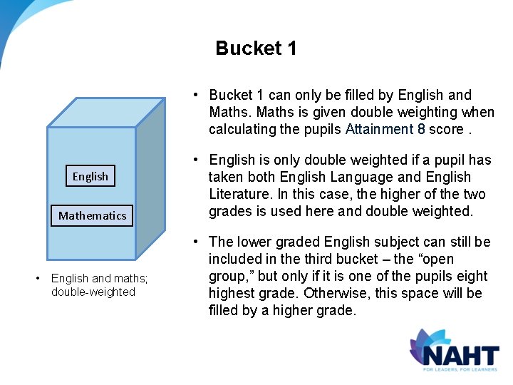 Bucket 1 • Bucket 1 can only be filled by English and Maths is
