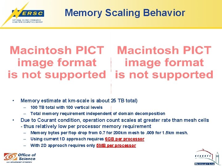 Memory Scaling Behavior • Memory estimate at km-scale is about 25 TB total) –