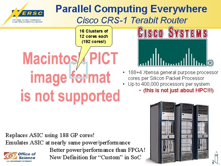 Parallel Computing Everywhere Cisco CRS-1 Terabit Router 16 Clusters of 12 cores each (192