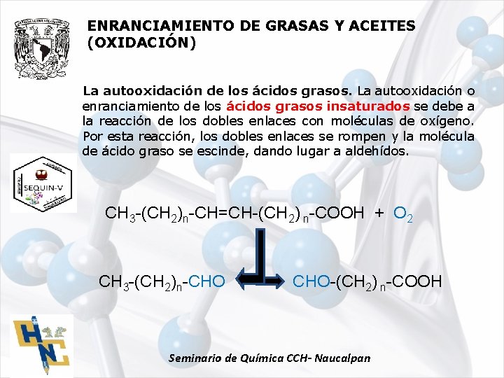 ENRANCIAMIENTO DE GRASAS Y ACEITES (OXIDACIÓN) La autooxidación de los ácidos grasos. La autooxidación