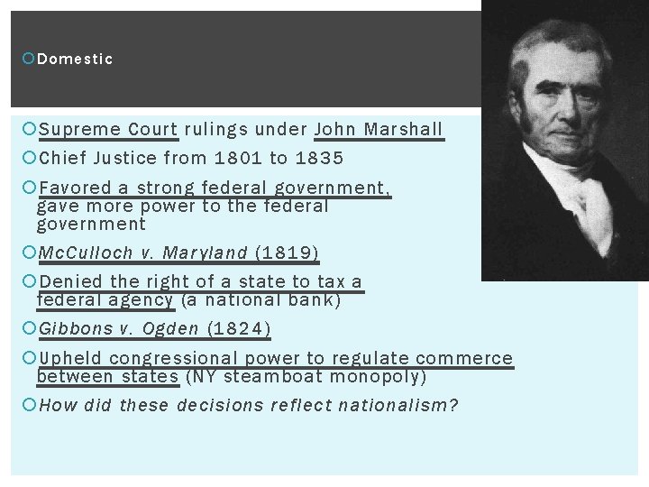  Domestic Supreme Court rulings under John Marshall Chief Justice from 1801 to 1835