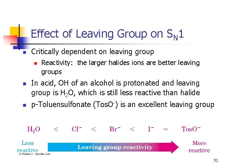 Effect of Leaving Group on SN 1 n Critically dependent on leaving group n