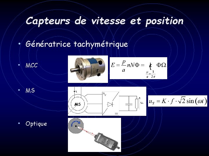 Capteurs de vitesse et position • Génératrice tachymétrique • MCC • MS • Optique