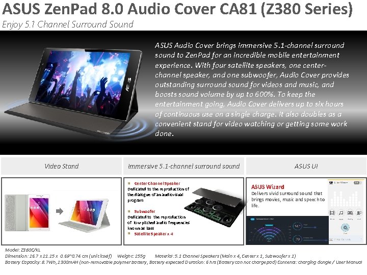 ASUS Zen. Pad 8. 0 Audio Cover CA 81 (Z 380 Series) Enjoy 5.