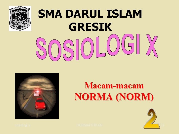SMA DARUL ISLAM GRESIK Macam-macam NORMA (NORM) sosiologi x NORM/ATURAN 13 