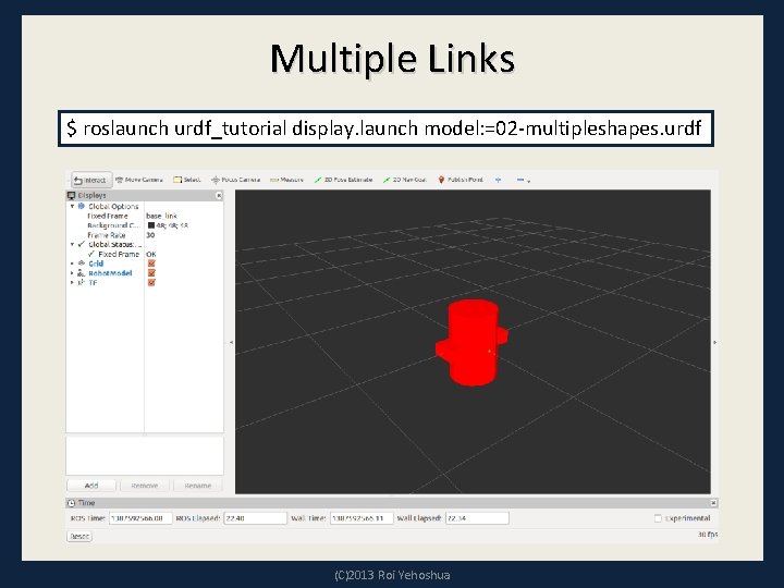 Multiple Links $ roslaunch urdf_tutorial display. launch model: =02 -multipleshapes. urdf (C)2013 Roi Yehoshua