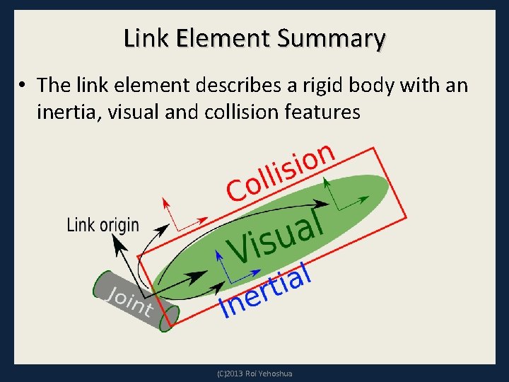 Link Element Summary • The link element describes a rigid body with an inertia,