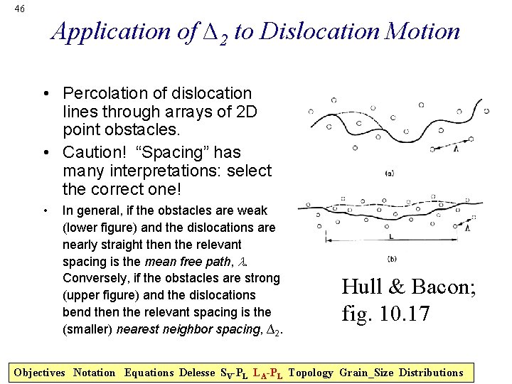 46 Application of ∆2 to Dislocation Motion • Percolation of dislocation lines through arrays