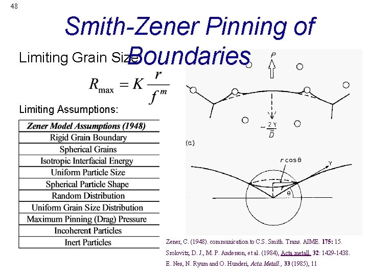 48 Smith-Zener Pinning of Limiting Grain Size: Boundaries Limiting Assumptions: Zener, C. (1948). communication