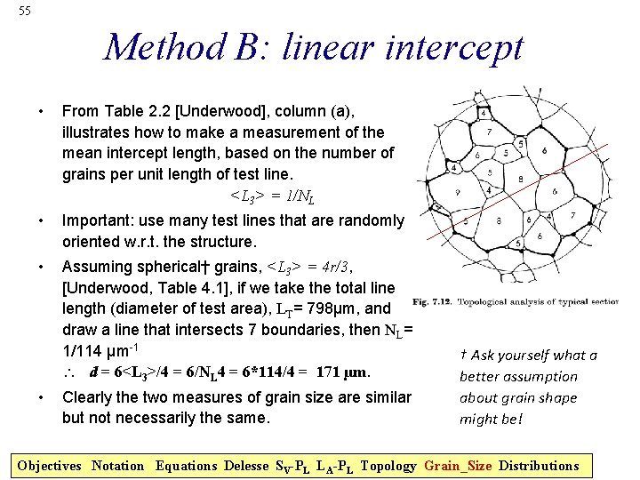 55 Method B: linear intercept • From Table 2. 2 [Underwood], column (a), illustrates