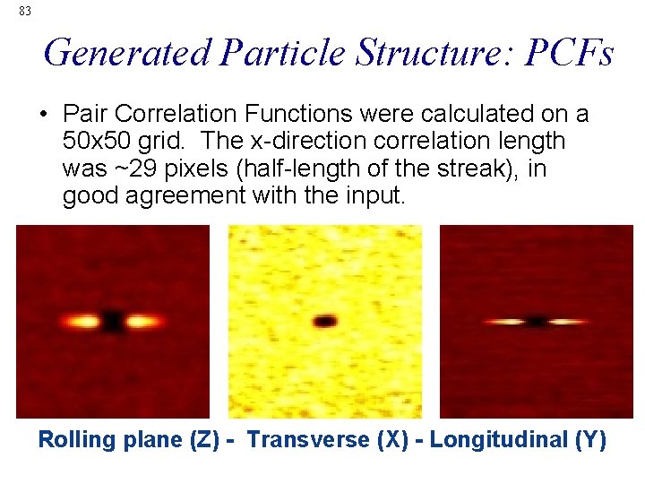 83 Generated Particle Structure: PCFs • Pair Correlation Functions were calculated on a 50