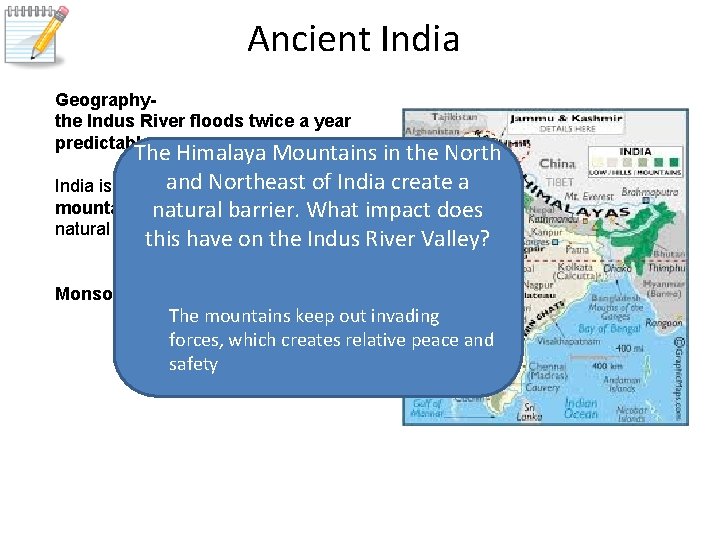 Ancient India Geographythe Indus River floods twice a year predictably The Himalaya Mountains in