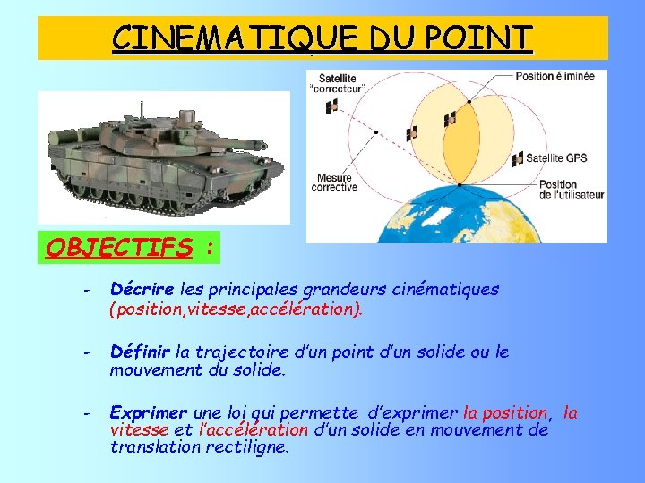 CINEMATIQUE DU POINT OBJECTIFS : - Décrire les principales grandeurs cinématiques (position, vitesse, accélération).