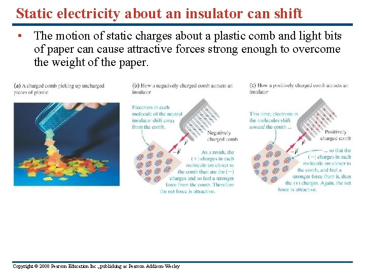 Static electricity about an insulator can shift • The motion of static charges about
