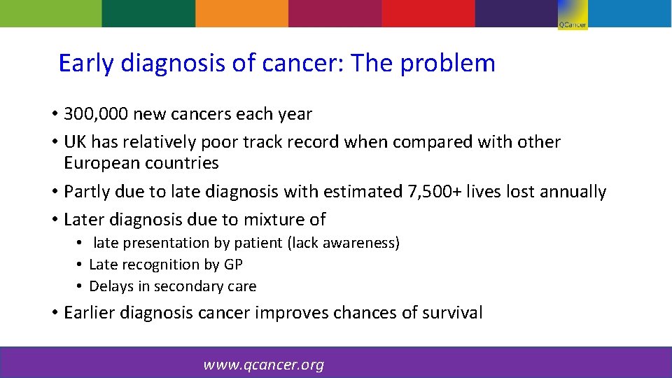Early diagnosis of cancer: The problem • 300, 000 new cancers each year •