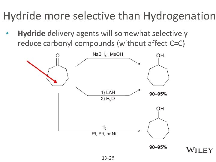 Hydride more selective than Hydrogenation • Hydride delivery agents will somewhat selectively reduce carbonyl